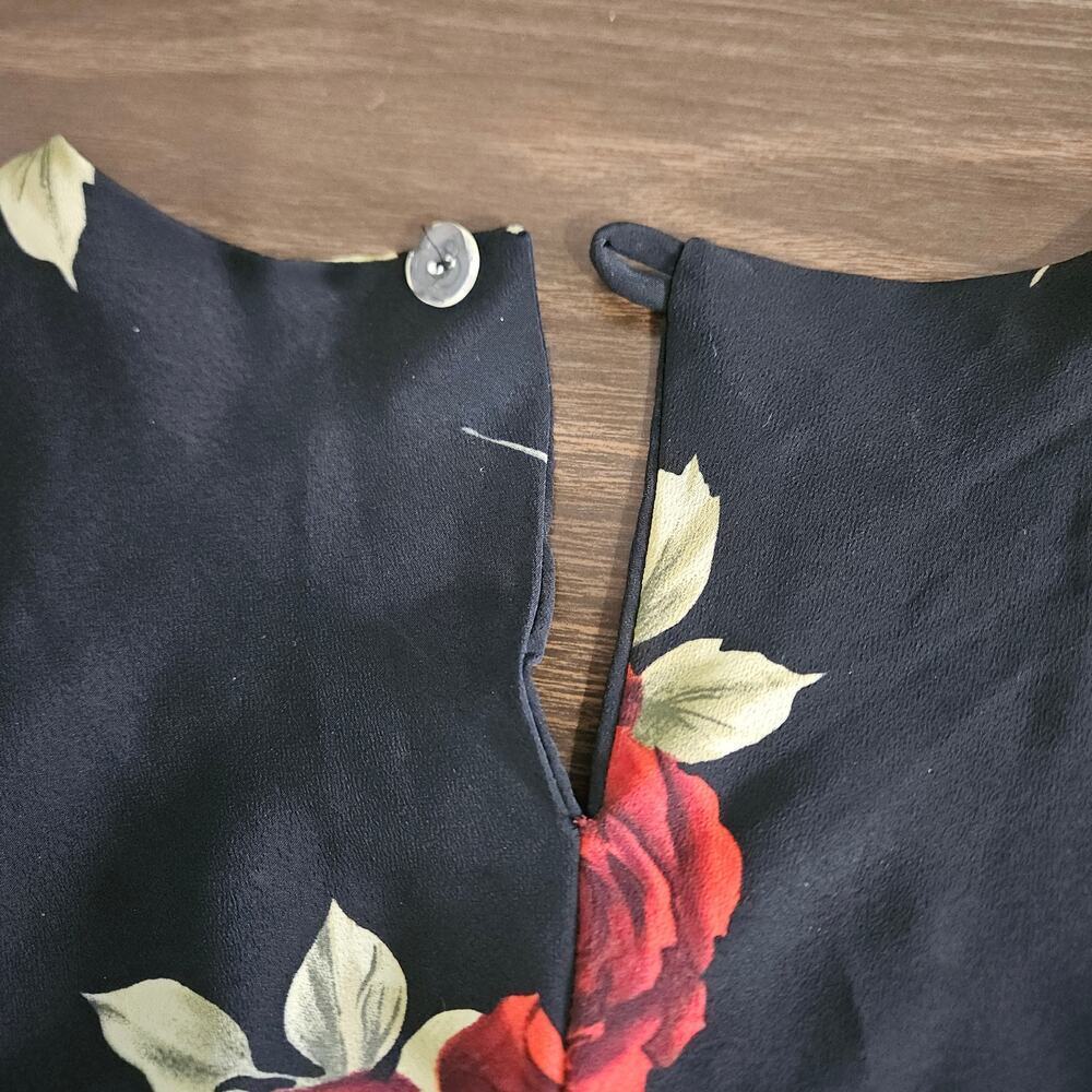 VTG 90s Roses Floral Black Red Sleeveless Mini Dress Lightweight Flowy Sz Medium - Picture 5 of 6